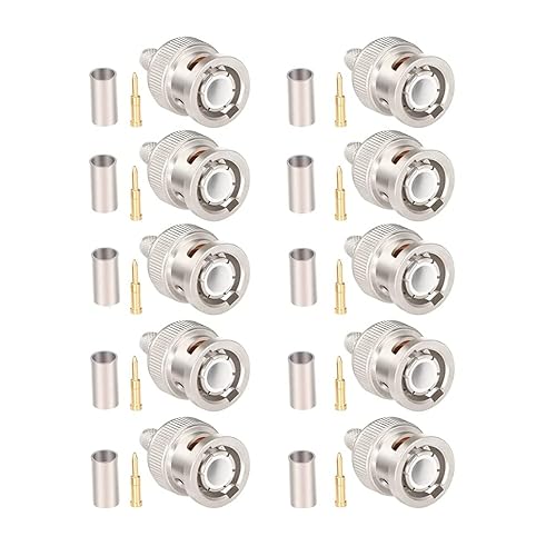 MOOKEERF 10 Pack BNC Male Crimp Connector 50 Ohm BNC Connectors for RG58 RG142 RG400 LMR195 KSR195 3D-FB Coax Cable