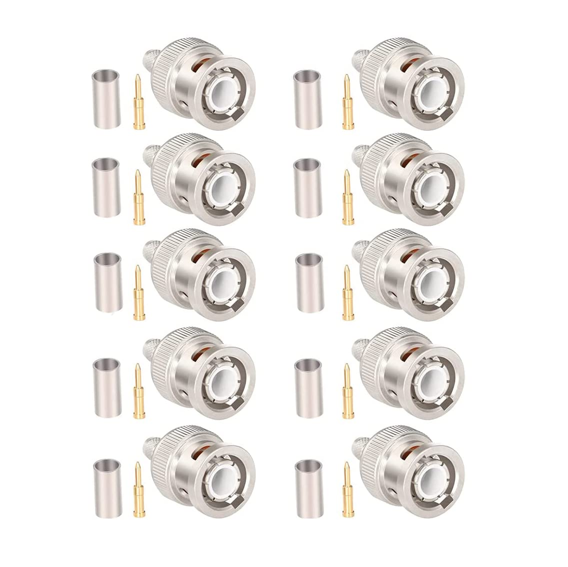 MOOKEERF 10 Pack BNC Male Crimp Connector 50 Ohm BNC Connectors for RG58 RG142 RG400 LMR195 KSR195 3D-FB Coax Cable