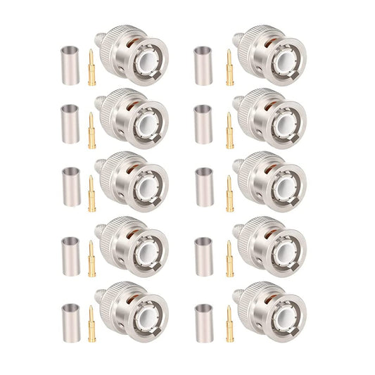 MOOKEERF 10 Pack BNC Male Crimp Connector 50 Ohm BNC Connectors for RG58 RG142 RG400 LMR195 KSR195 3D-FB Coax Cable