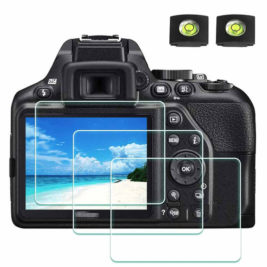 ULBTER Screen Protector Appliable for Nikon D3500 D3400 D3300 D3200 D3100 Camera & Hot Shoe Cover,[2+3Pack] 9H Hardness Tempered Glass Anti-Scrach