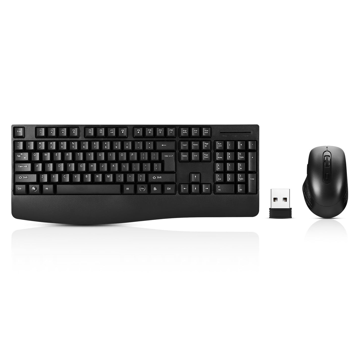 Wireless Computer Keyboard And Mouse Combo with Palm Rest, Large Number Pad, LED Indicators?2.4Ghz Ergonomic, Foldable Stands,Anti-Wear Letters Full