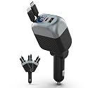 87W Retractable Car Charger, 4-in-1 Fast USB C Charging Car Adapter with 45W Type C Cable for iPhone 17/16 Pro Max & Samsung, 12W Lightning Cable