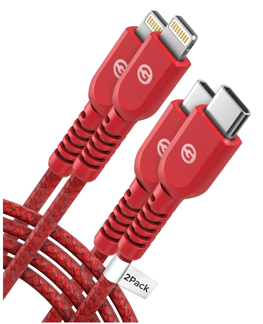 GALVANOX Braided Nylon Lightning to USB C Cable [2 Pack] 5 FT Apple MFi Certified Fast Charging iPhone Charger for iPhone 11/12/13/14 Pro Max (Red)