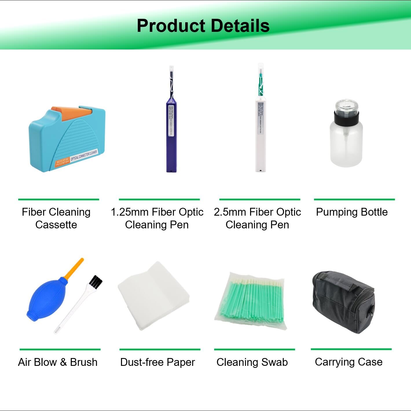 QIIRUN Fiber Optic Cleaning Kit - Fiber Cleaner for FC SC ST LC Connector, FTTH Fiber Cleaning Cassette (550+ Cleans), 1.25mm & 2.5mm Fiber Optic