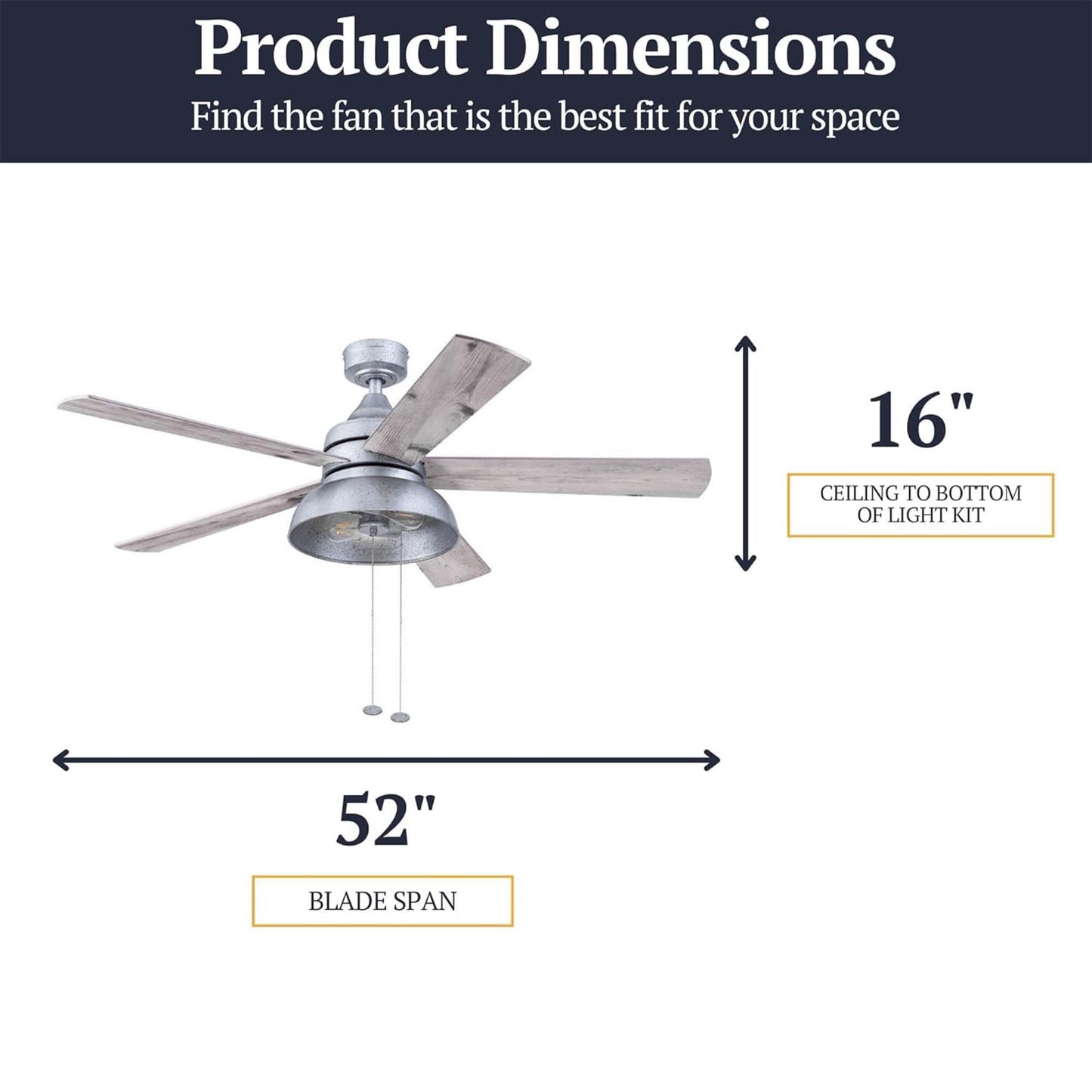 Prominence Home Brightondale 52 Inch Industrial Indoor/Outdoor Ceiling Fan with Light, Pull Chain Control, 5 Dual Finish Blades, Galvanized