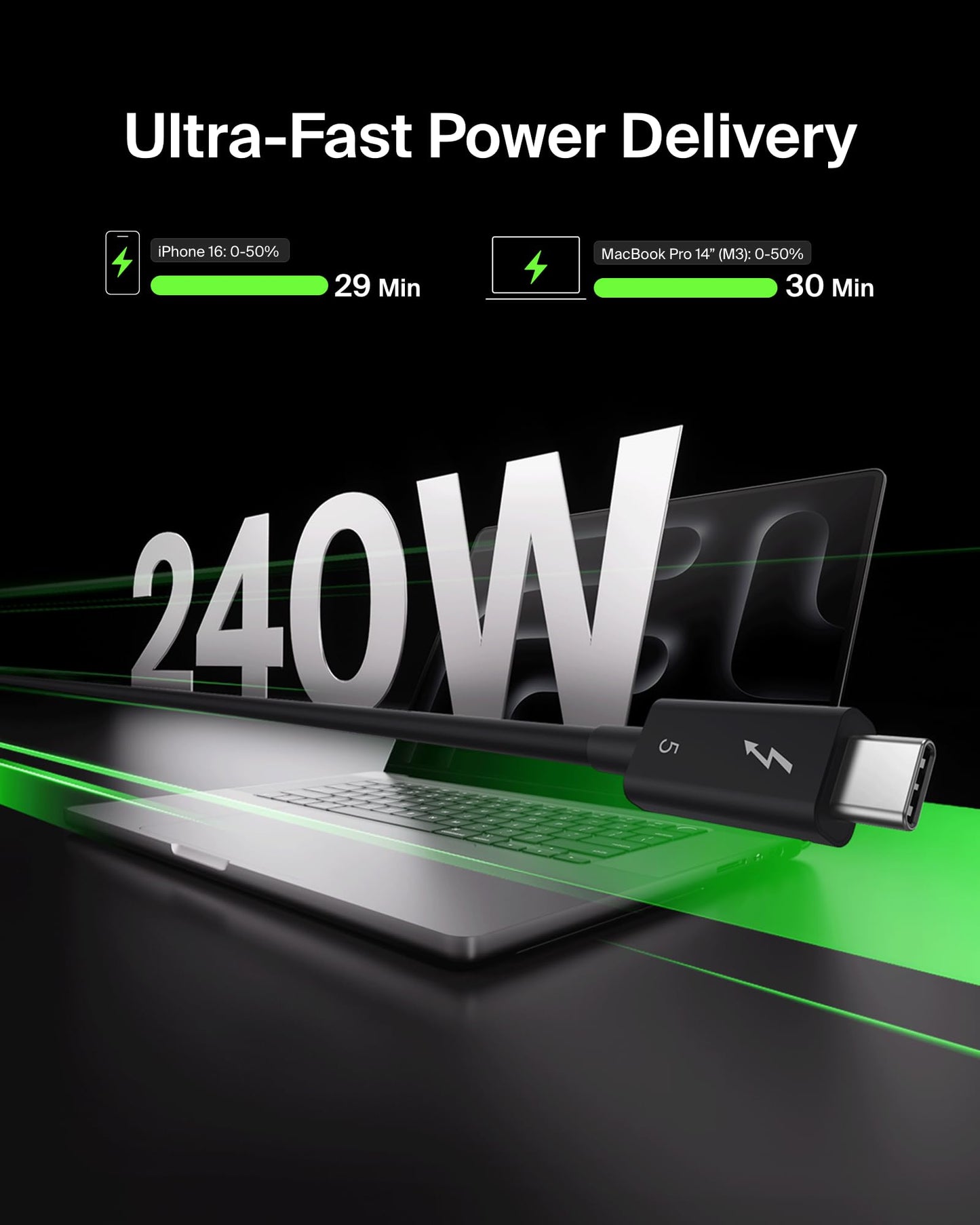 Belkin 3.3ft USB-C Thunderbolt 5 Cable w/ 240W Power Delivery, Bandwidth Boost Up to 120Gbps, 3x Faster Data Transfer, and 4K UHD Display Resolution