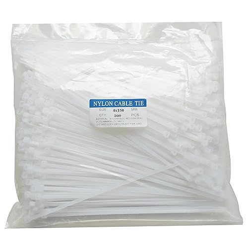 500 pcs 6 inch Cable Zip Ties Heavy Duty, Premium Plastic Wire Ties with 40 LBS Tensile Strength, Self-Locking White Nylon Ties Straps for Indoor