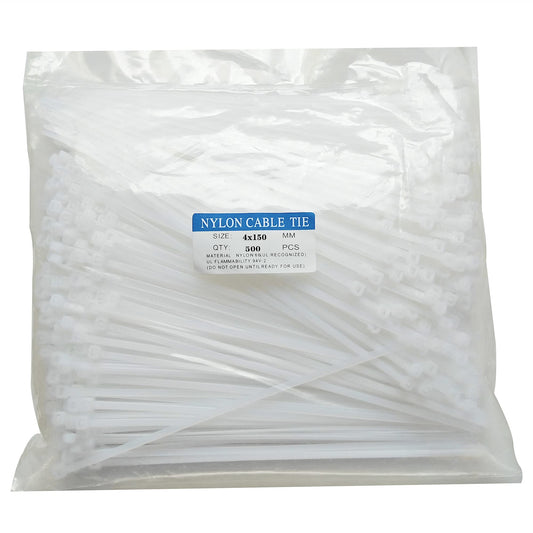 500 pcs 6 inch Cable Zip Ties Heavy Duty, Premium Plastic Wire Ties with 40 LBS Tensile Strength, Self-Locking White Nylon Ties Straps for Indoor