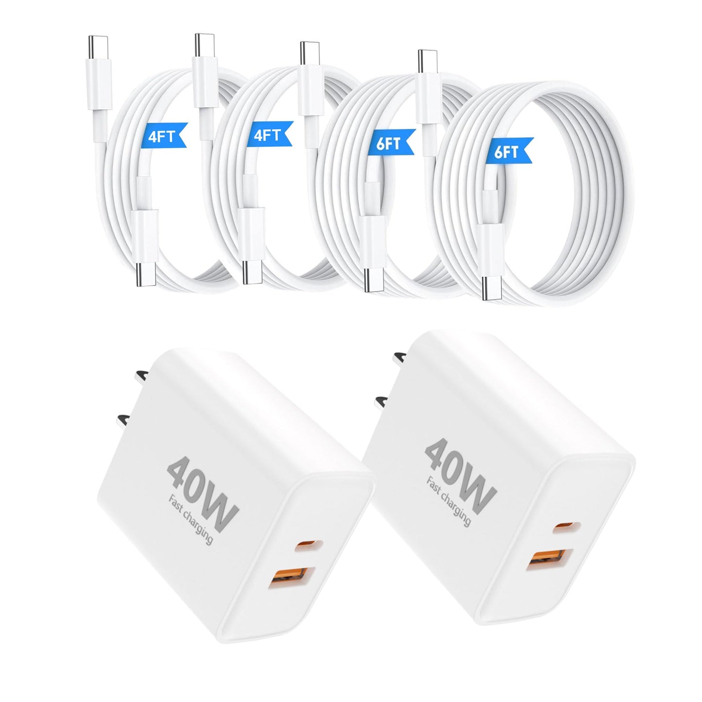 USB C Charger Block, 40W USB-C & USB-A Port Charger Block with 6FT & 4FT USB C Cable for i Phone 17/17 Pro/17 Pro Max/16/16 Plus/16 Pro Max/15/15
