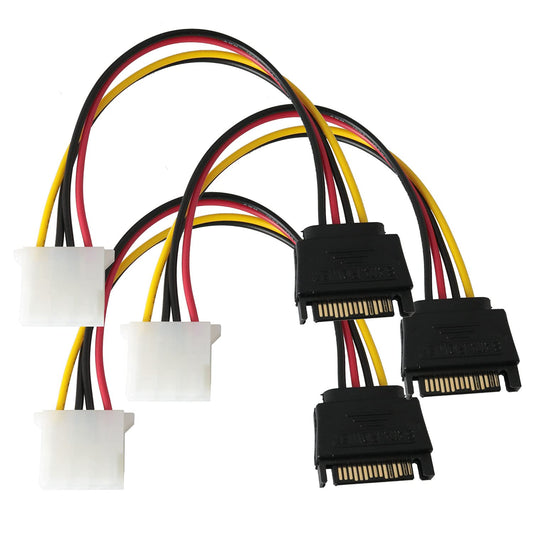 SJZBIN SATA Power Cable Adapter 3PCS 8Inch SATA 15 Pin Male to Molex LP4 Female Power Cable