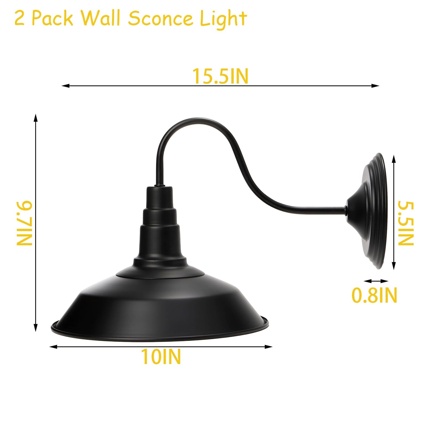 Cedilis 2 Pack Black Wall Sconce Light, Retro Flat Barn Lights, Farmhouse Gooseneck Wall Lamp, Vintage Industrial Fixture Led Light Outside