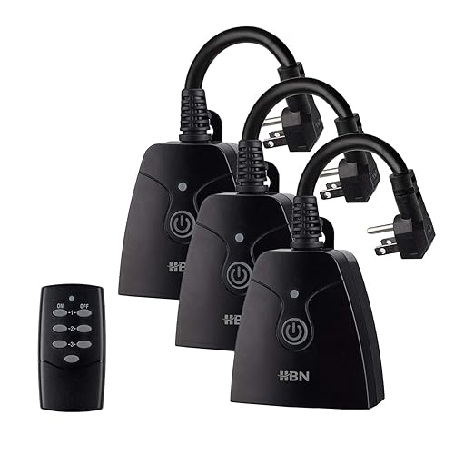 HBN Outdoor Wireless Remote Control Outlet Plug,Weatherproof Heavy Duty Power Strip,Indoor Electrical Plugs for Light Switch,6-inch Cord,100ft Range