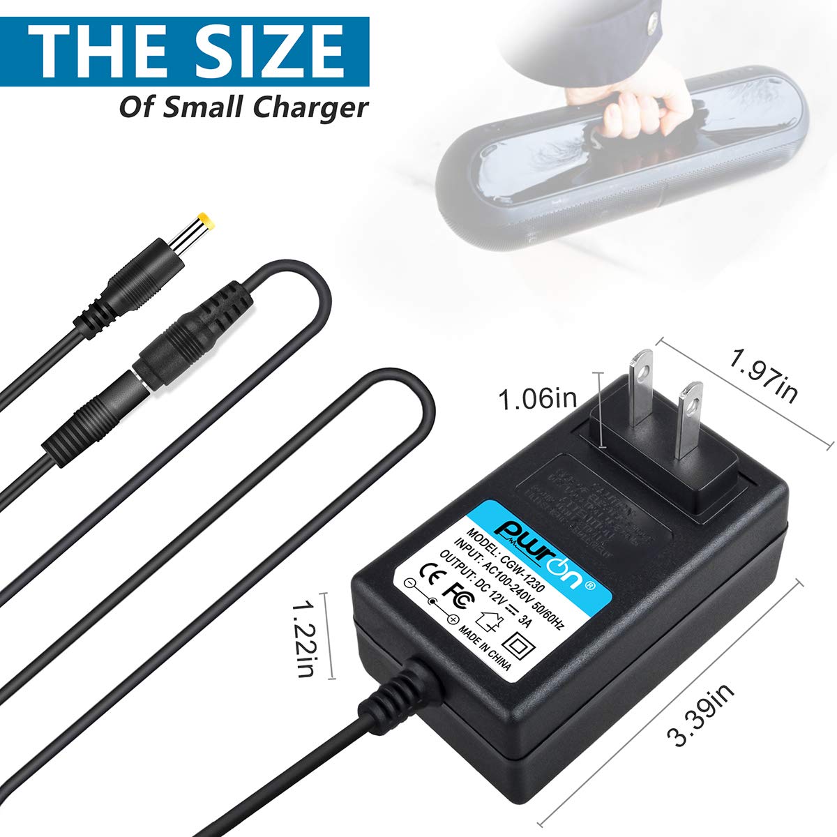 PwrON Ac Dc Adapter for by Dre Pill XL B0514 Wireless Portable Speaker PillXL DYS DYS404-120300W 12V 3A 36W Power Supply Cord Charger
