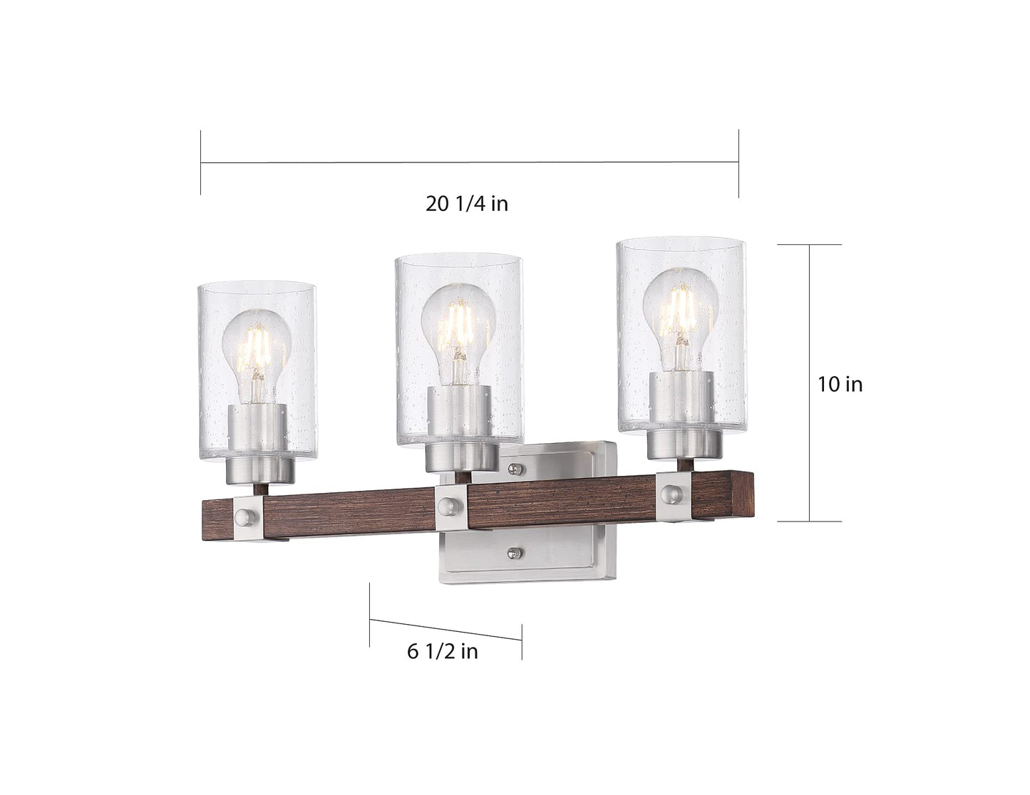 Nuvo 60/6963 Arabel Vanity Brushed Nickel and Nutmeg Wood Finish with Clear Seeded Glass, 3 Light