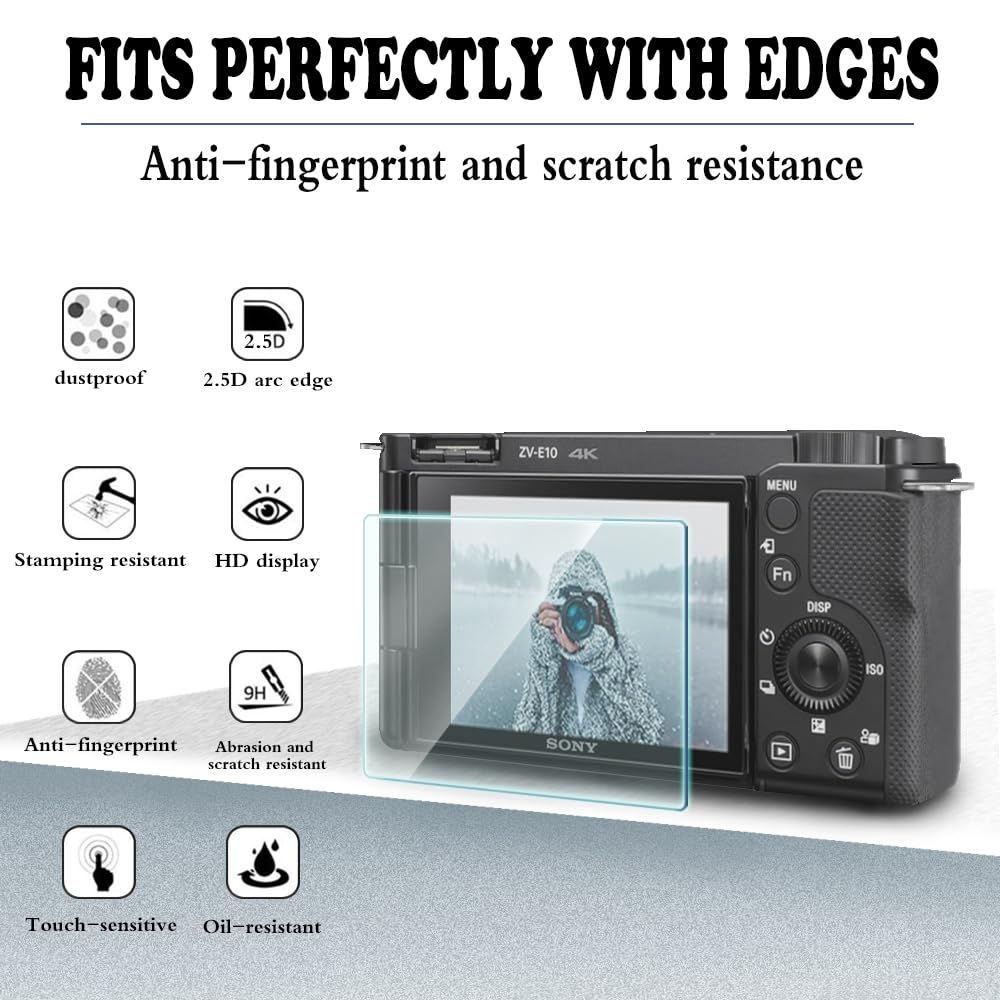 HUADU Screen Protector Compatible for Sony Alpha ZV E10 Vlog Camera,Tempered Glass Film Anti Scratch High Definition and Soft Silicone Case for ZVE10