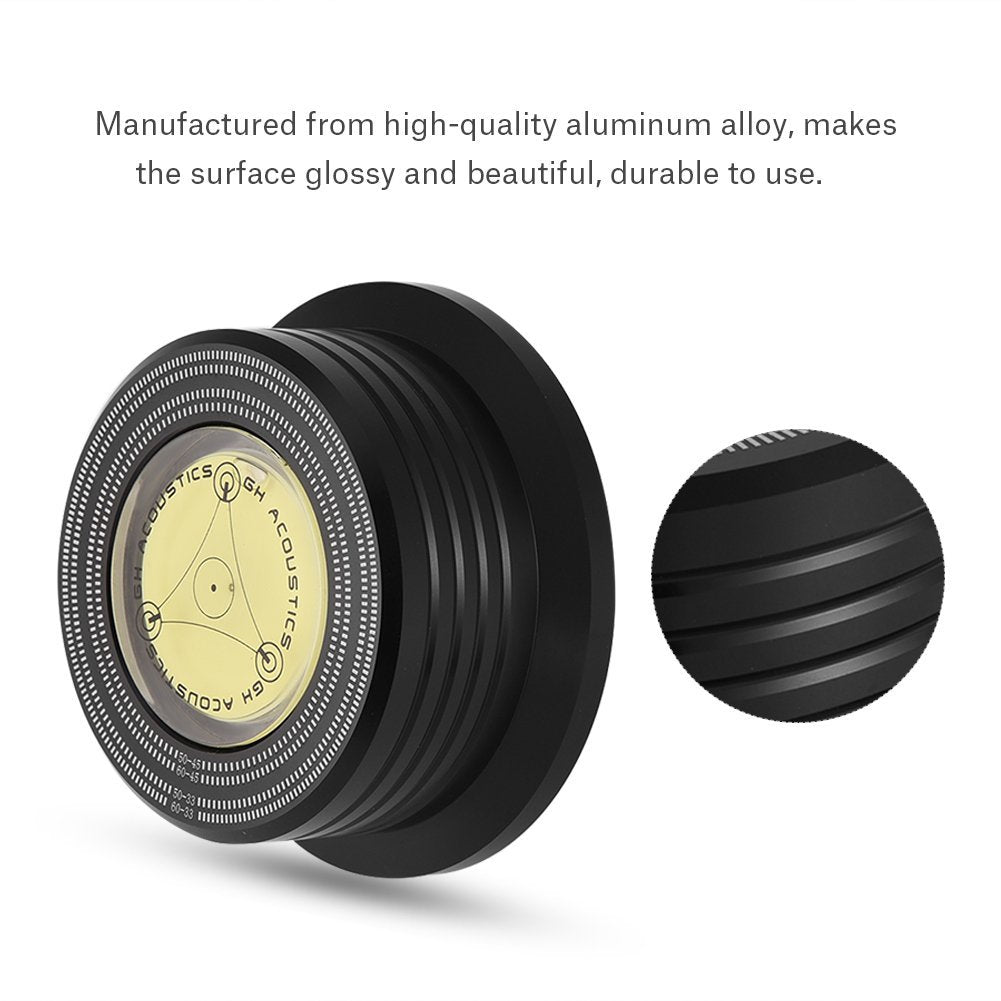 50/ 60Hz Turntable Disc Stabilizer Bubble Level Speed Detection LP Disc Record Stabilizer Clamp Fit with Most of Existing LP Turntable(Black)