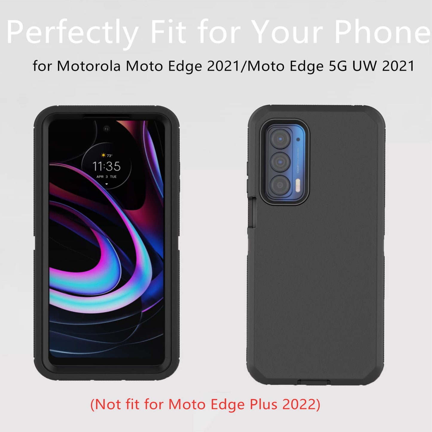 Heavy Duty Protective Case for Motorola Moto Edge 2021/5G UW - Dustproof, Shockproof 3 in 1 Rugged Phone Cover (Black)