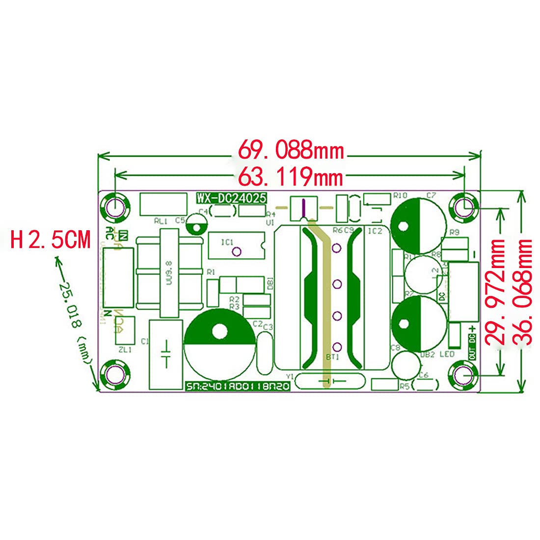 Above AC-DC Converter Module, 24W Power Module 100-265V to 12V 2A Buck Module Switching Power Supply Board 2-Pack