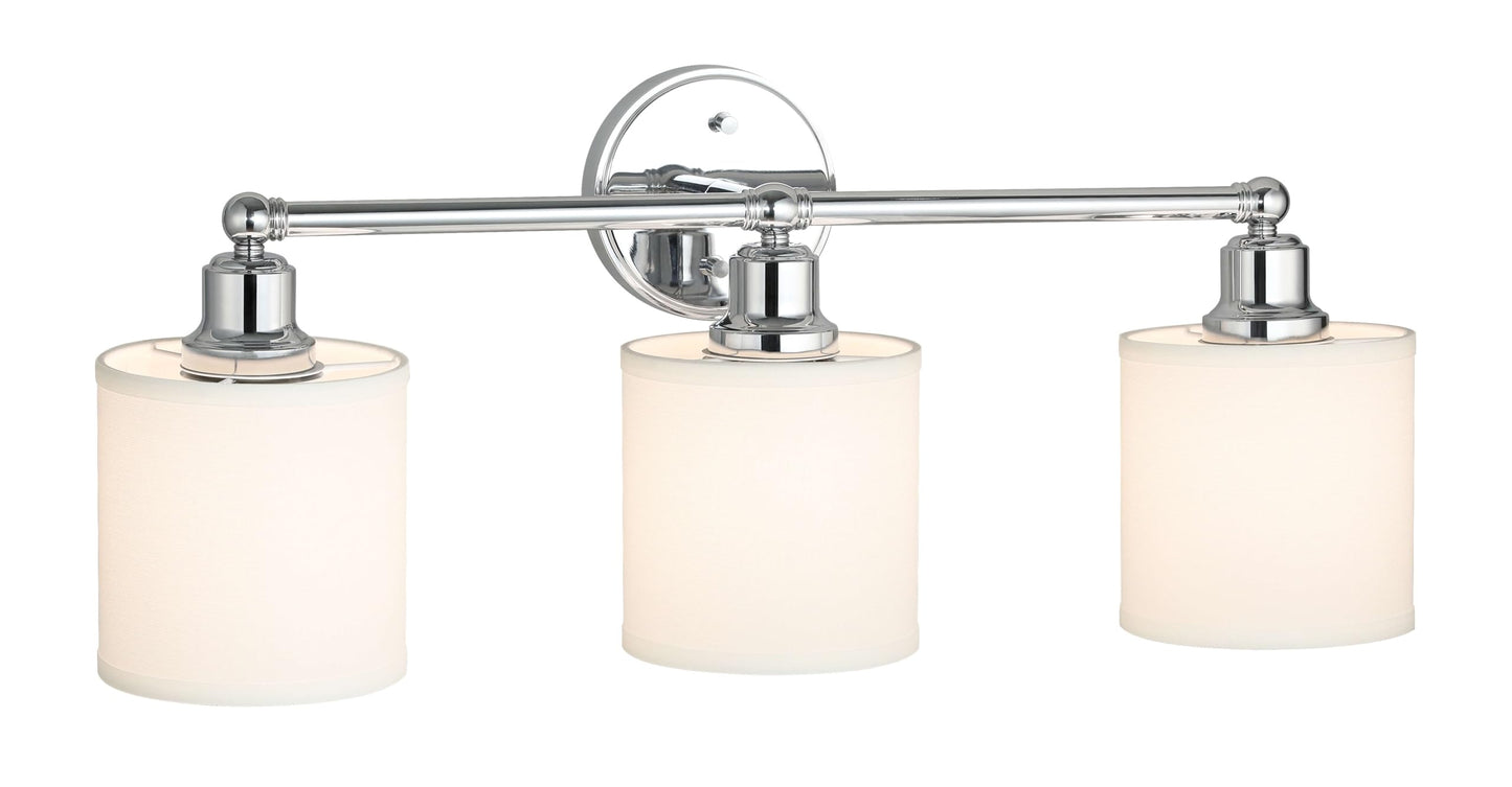 XiNBEi Lighting Wall Light, Bathroom Vanity Light with Fabric Shade, 3 Light Wall Fixture Chrome Finish for Bathroom XB-W1214-3-CH