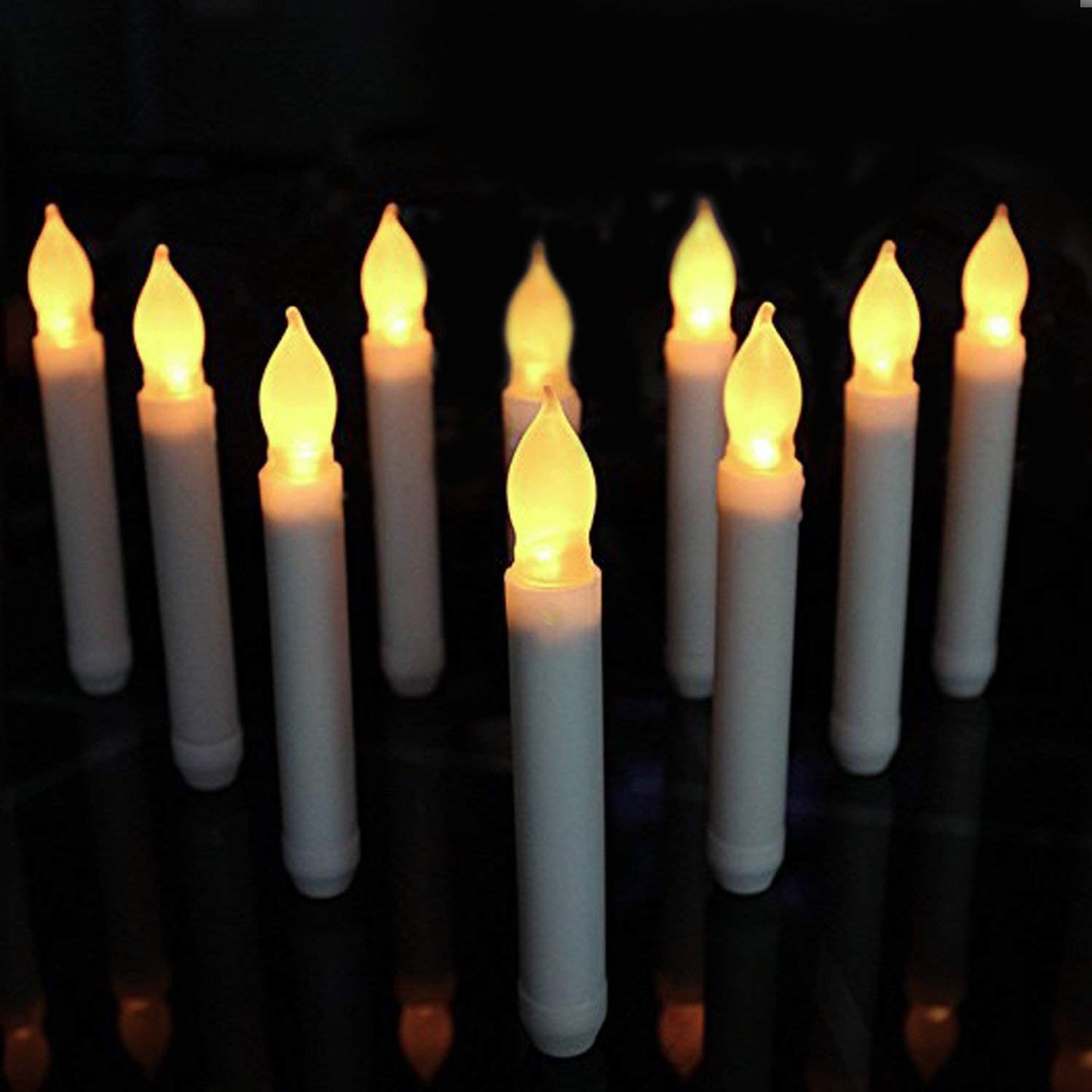 LeeHon Plastic Art Deco Taper Candles, Set of 12 Warm White, Flameless LED, Battery Operated, Realistic Flickering, Ideal for Decoration, Weddings