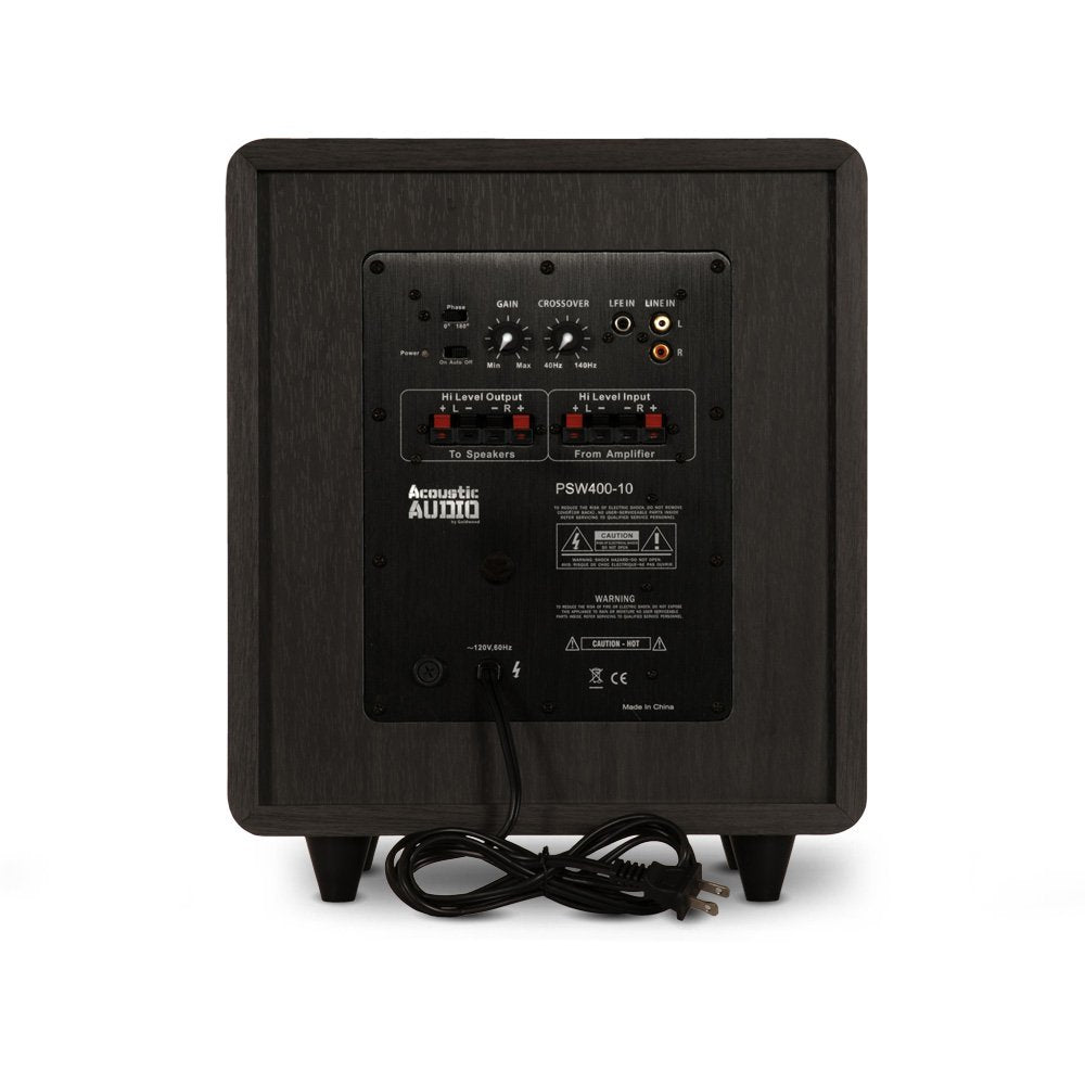 Acoustic Audio PSW400-10 Home Theater Powered 10" LFE Subwoofer Black Front Firing Sub,400 Watts