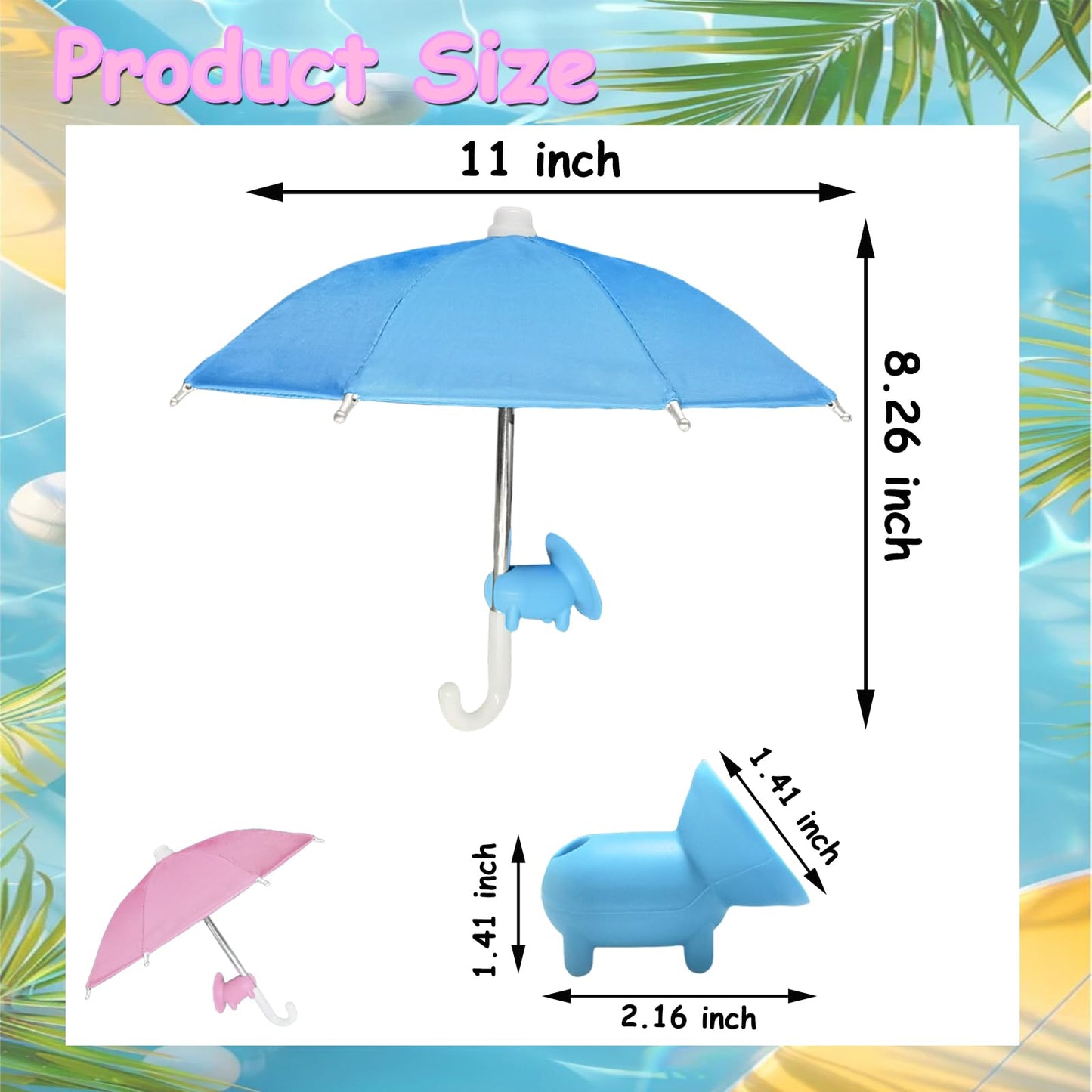 TS-MAYKA 2 Pcs Phone Umbrella for Sun, Mini Umbrella Cell Phone Sun Shade with Cute Piggy Suction Cup Stand, for iPhone and Android Beach Pool Outdoor