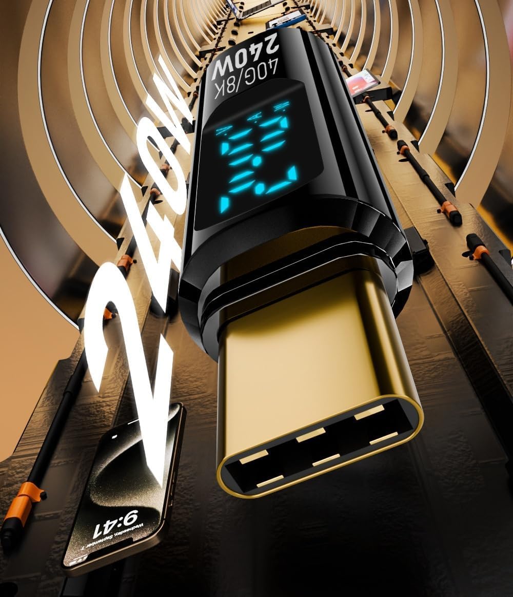 Transparent LED Display PD 240W USB4.0 40Gbps Type C to C OTG Adapter 8K@60Hz 5A Fast Charging Cable for Mobile Phone, Laptop and More