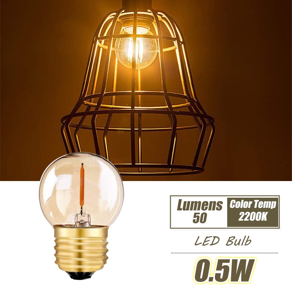 Tsunetani G40 G12.5 Led Filament Mini Globe Light Bulbs 0.5W Equivalent to 5 Watt Incandescent Low Watts Led Bulb E26 Base 2200K Edison Bulb