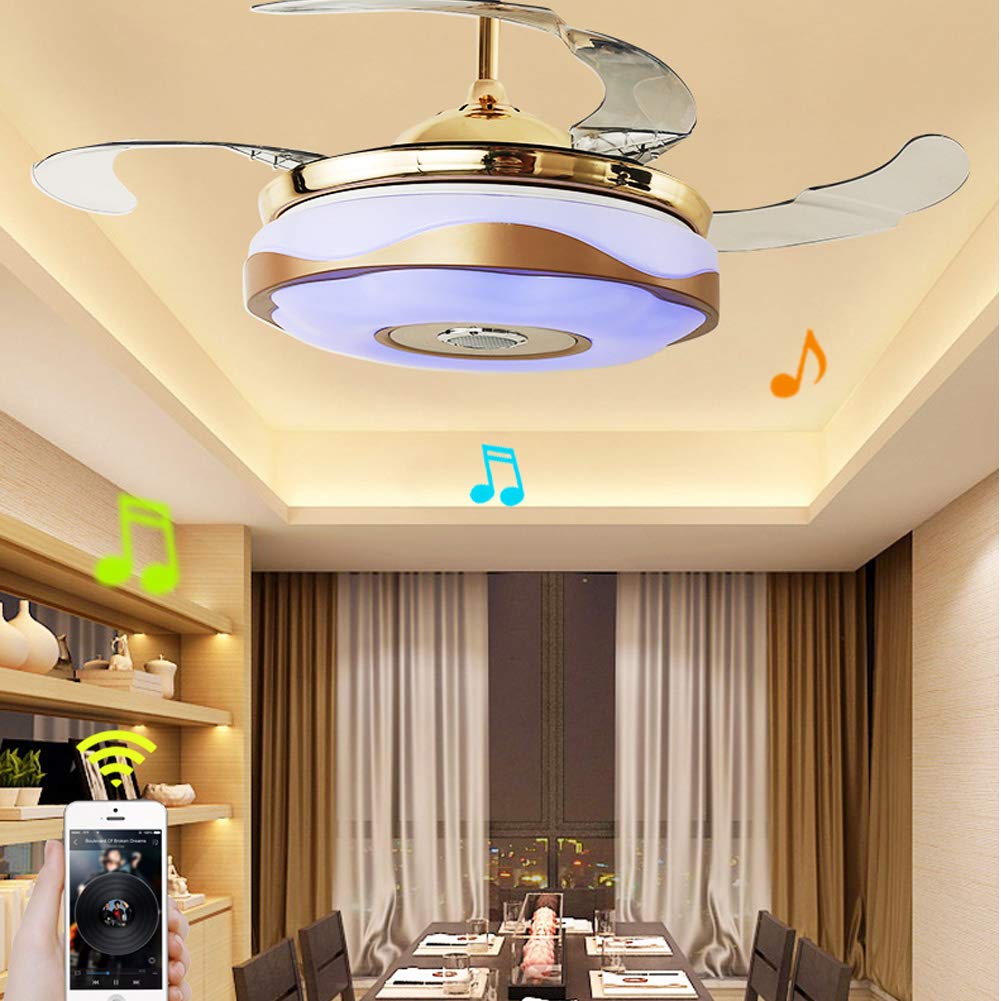 KPIBEST 36 Inch Bluetooth Ceiling Fan with Remote Control 3 Lights Level, Retractable Chandelier Fans with 7 Colorful Dimmable for Dining Room Bedroom