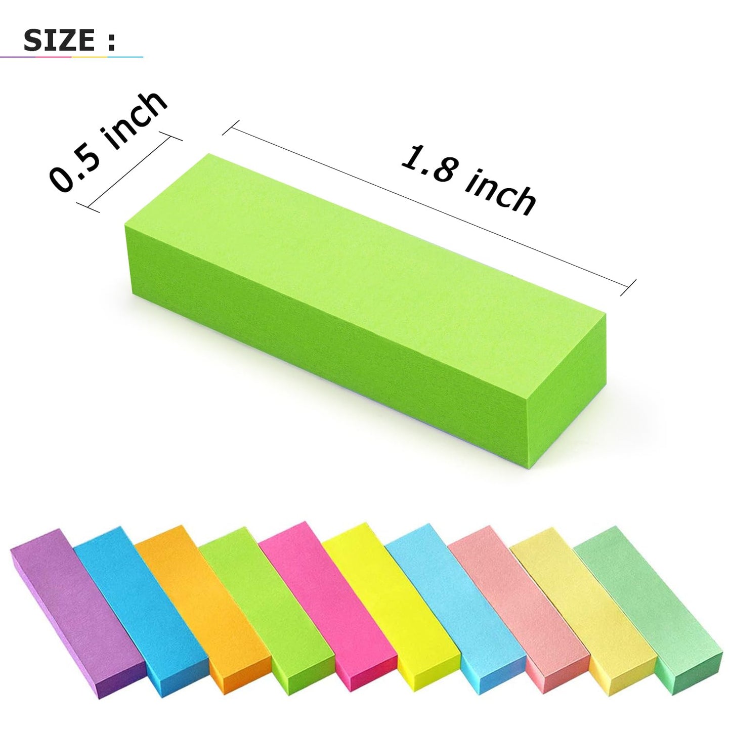 Page Markers, 0.5x1.8 in, Self-Stick Tabs, 30 Pads 10 Colors, 80 Sheets/Pad