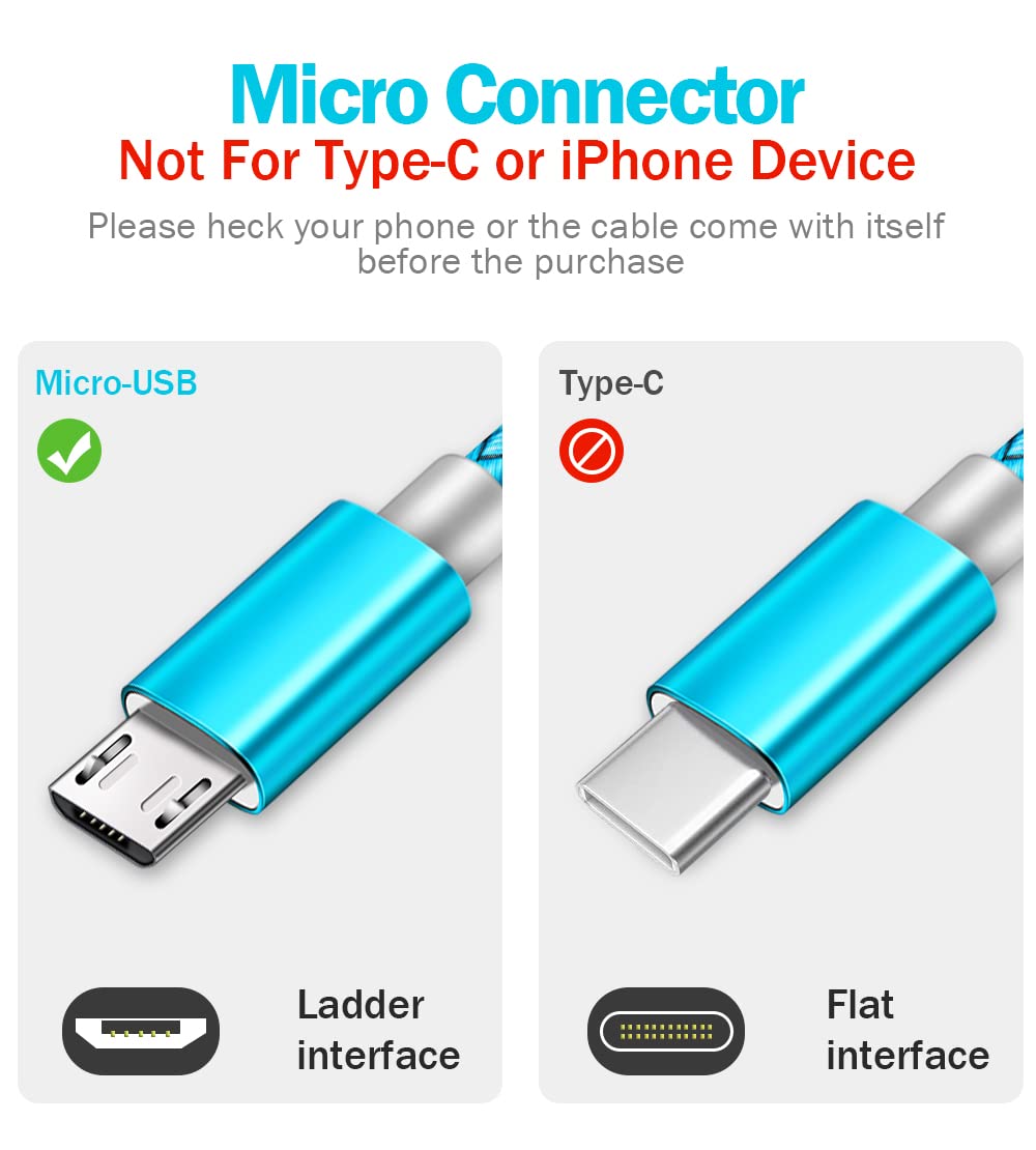 Micro USB Cable 2pack 6ft Android Charger Cord Fast Quick Charging for Samsung 2016 Tab A 7.0 10.1, E 8.0, Kindle Fire Hd Hdx 7 8 10 Tablet, Phones
