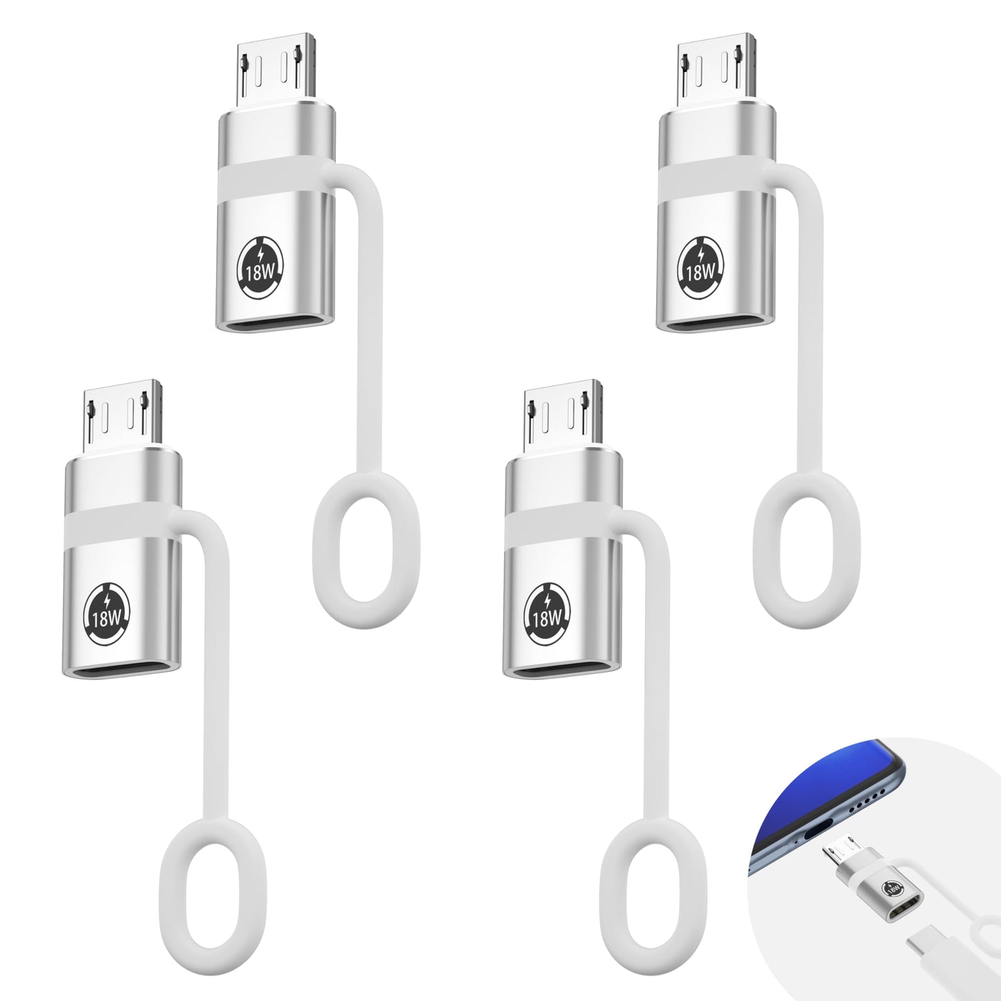 Liaoan USB C to Micro USB Adapter, 4 Pieces, Supports 18W Fast Charging and Data Transfer, Suitable for USB C Socket to Micro Plug Adapter, not…