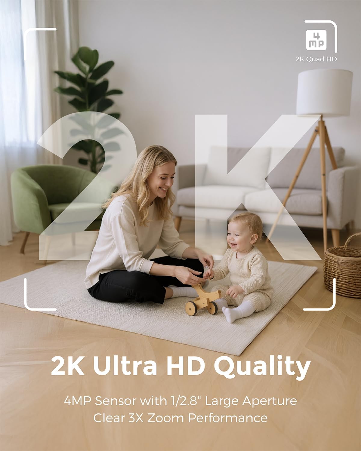Devo Indoor Smart Cameras for Home Security 2K, 360 Pan-Tilt Human Pet Dog Baby Monitor Camera with Phone App, WiFi Home Camera Motion Detection
