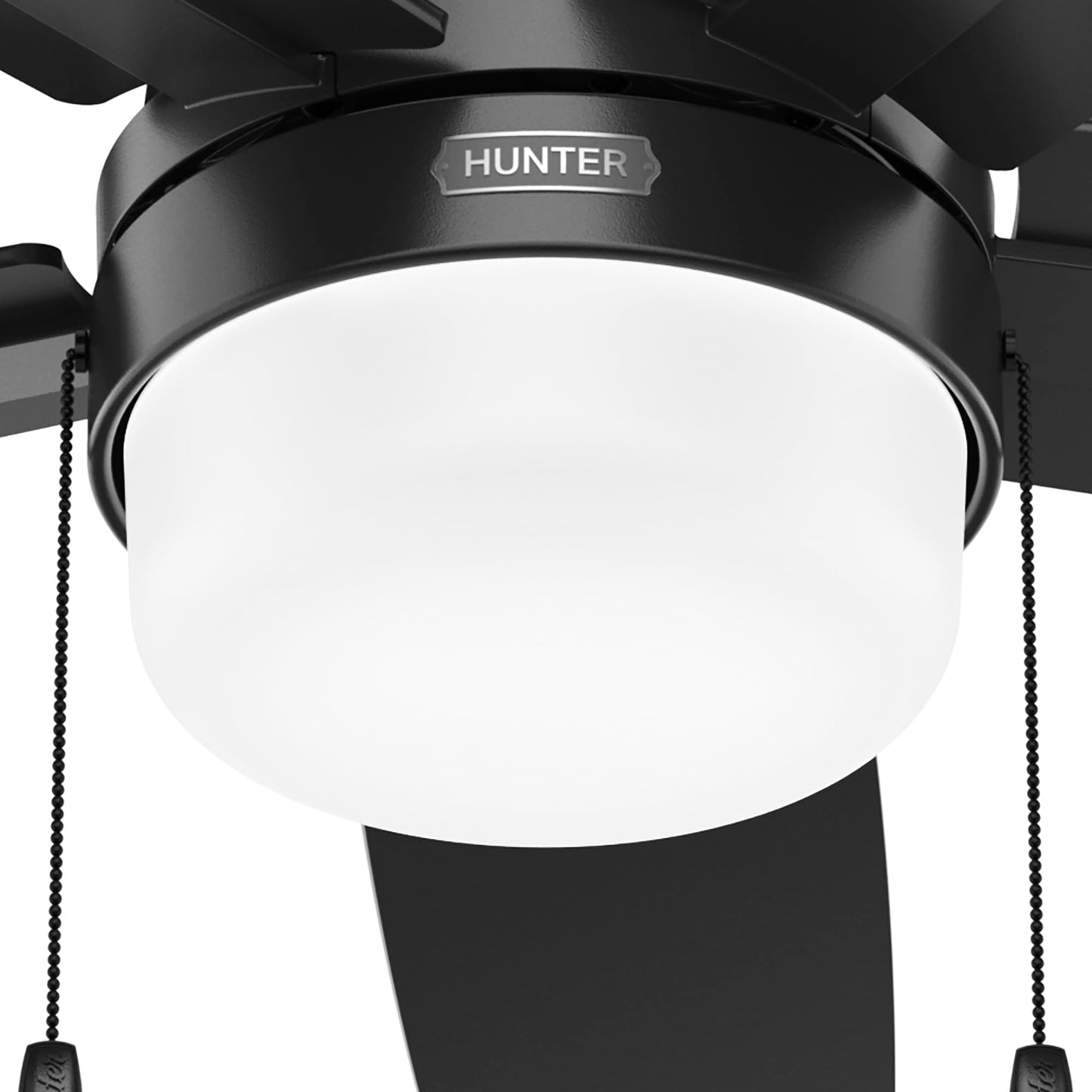 Hunter Fan 52 Inch Matte Black Ceiling Fan with Light and Pull Chain, indoor ceiling fan for Bedroom, Living Room/Family Room, Dining Room, Kitchen