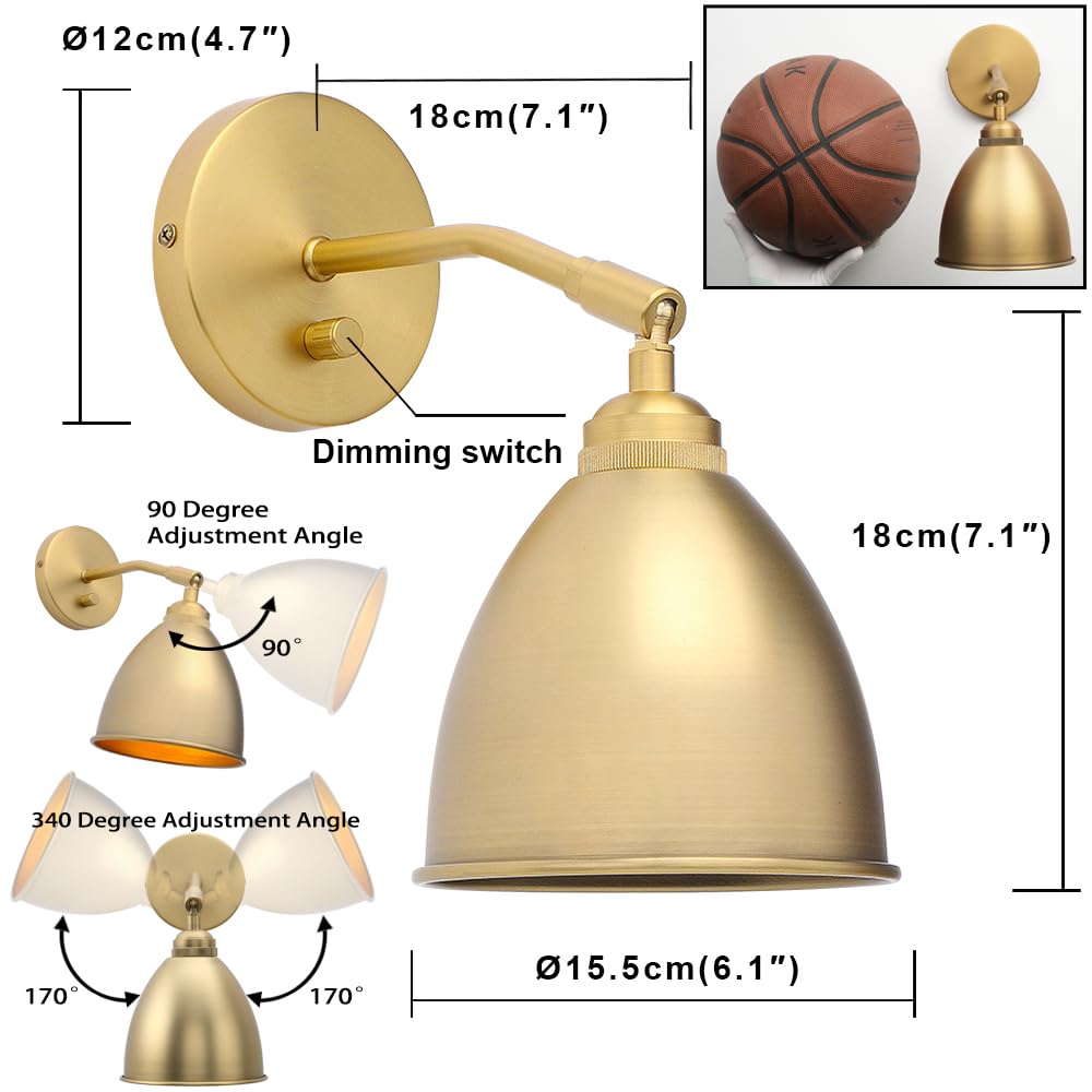 Yosoan Gold Wall Sconce Set of 2, Modern Brass Indoor Light Lights Lighting Fixtures with Metal Shade, Home Decor Wall Mount Swing Arm Lamp