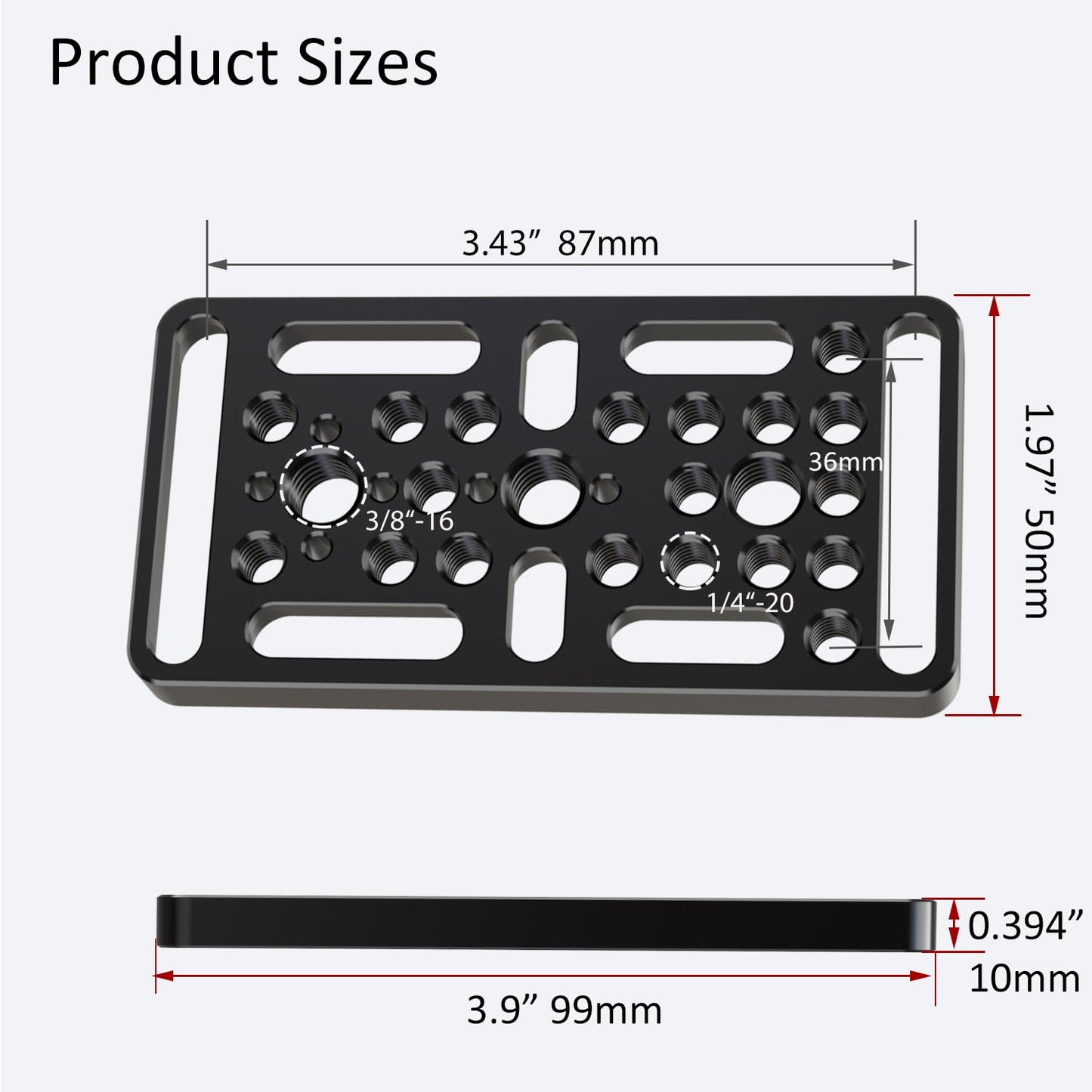 DINESK Camera Cheese Plate with 1/4" and 3/8" Threaded Holes,Extension Switching Mounting Plate for Cameras,Tripod and Other Photography Accessories