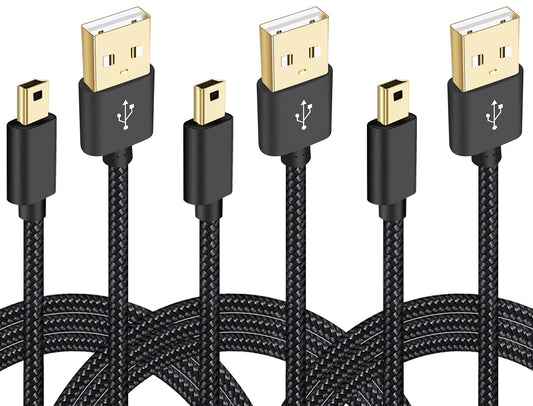 SCOVEE Mini USB Cable Braided,3-Pack 3ft USB 2.0 Type A to Mini B Cable Charging Cord for GoPro HERO4,Hero 3,PS3 Controller,Canon PowerShot,MP3