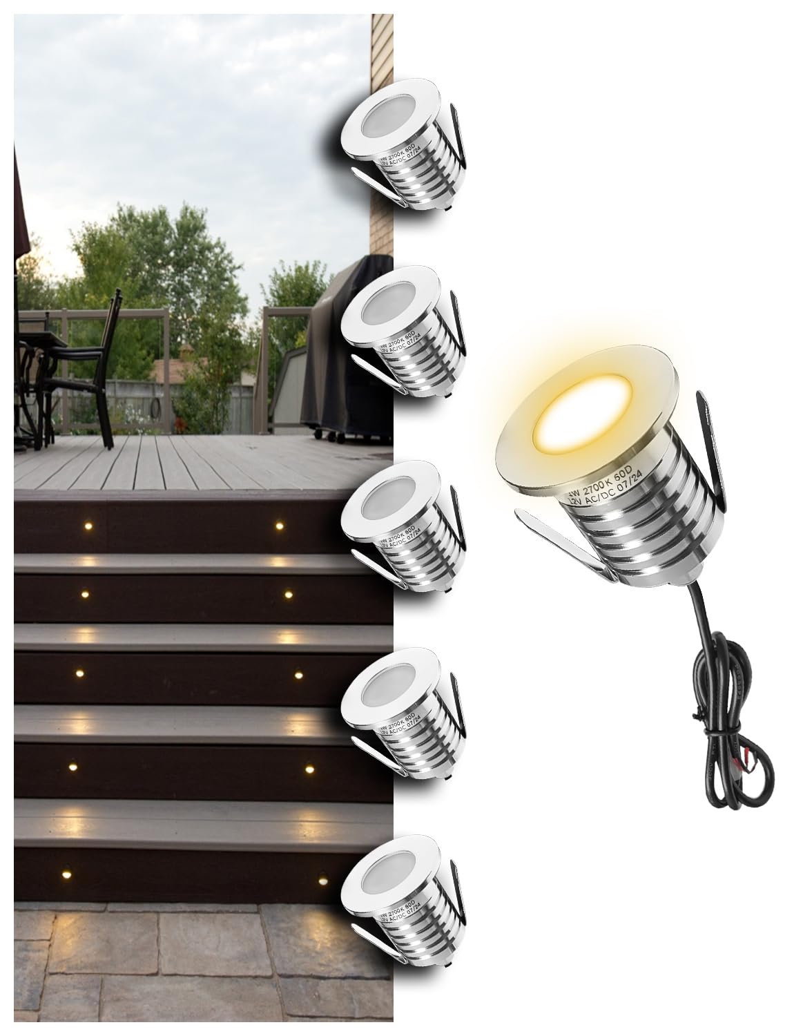 MALORY Low Voltage Deck Light 6 Pack, 3W 250LM Landscape Lighting, ?48 mm Recessed LED Outdoor Step Stair Lights, Full 304 Stainless Steel Deck