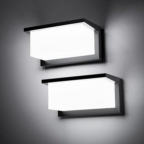 Outdoor Wall Sconce Lights 2 Pack Daylight, Modern LED Exterior Wall Light 1500LM, 3CCT Selectable 3000K 4000K 5000K, Waterproof Wall Mounted Light