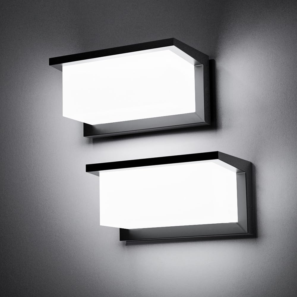 Outdoor Wall Sconce Lights 2 Pack Daylight, Modern LED Exterior Wall Light 1500LM, 3CCT Selectable 3000K 4000K 5000K, Waterproof Wall Mounted Light
