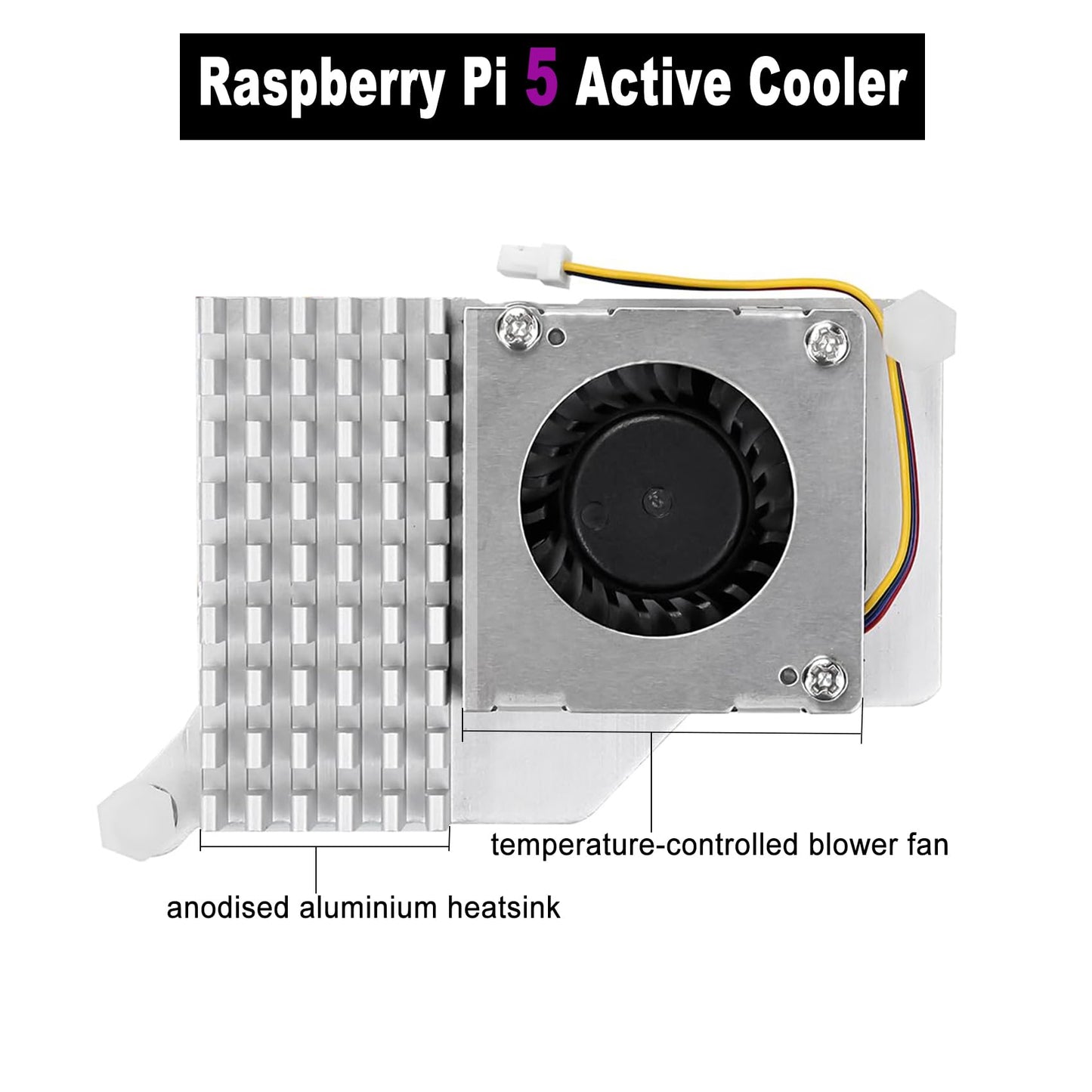 Raspberry Pi Active Cooler for Raspberry Pi 5 with 30mm PWM 4-Pin Cooling Fan Pi 5 Heatsink with Thermal Tape, Aluminium Heatsink Variable-Speed