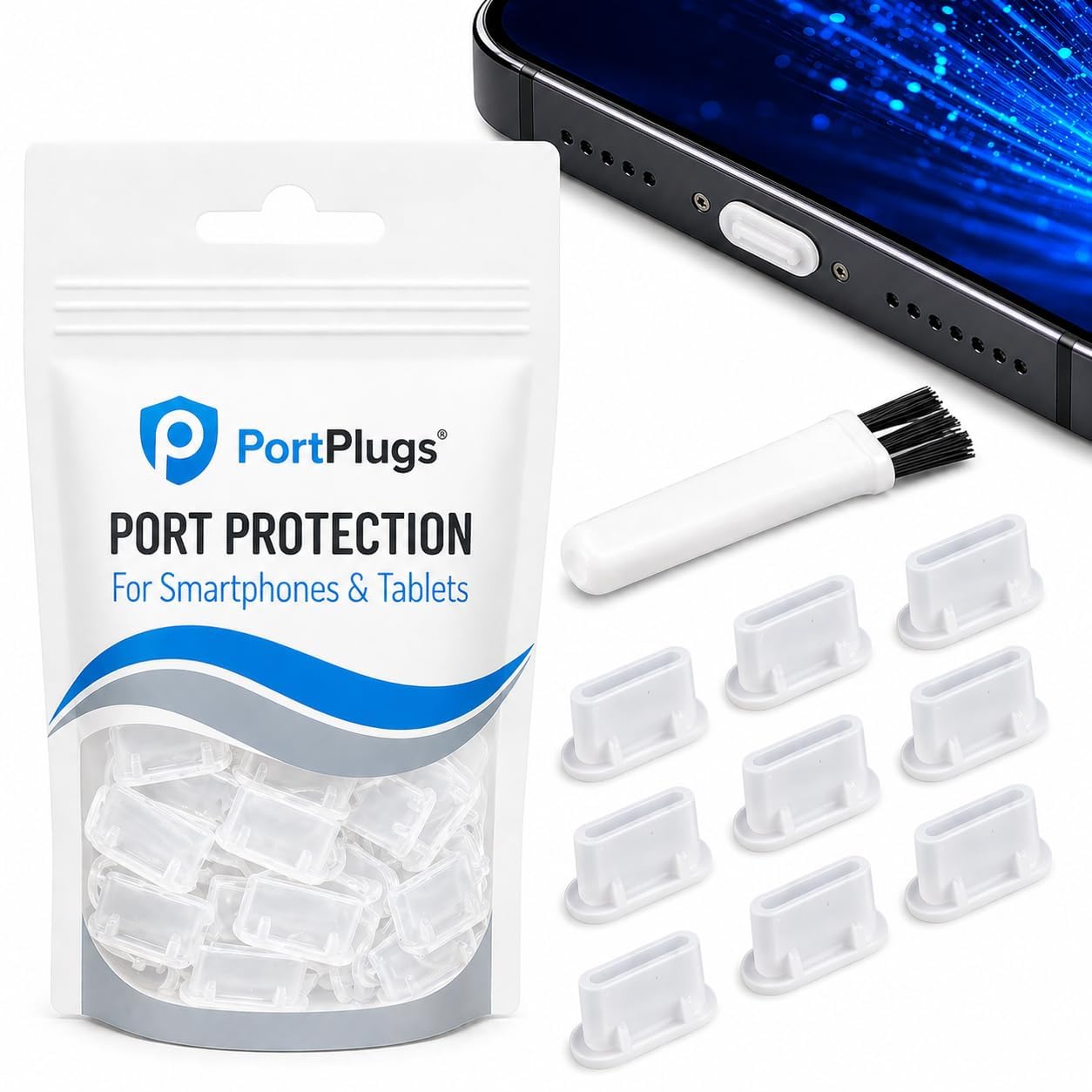 USB C Dust Plugs 10 Pack with Cleaning Brush, Charging Port Covers, Clear