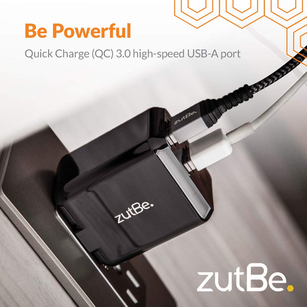 zutBe Dual Port USB-A Foldable 30W, 2.4A Fast Foldable Plug, 1 Quick Charge QC 3.0 Wall Charger Compatible with iPhone 14 13 12 SE 11 X 8 7 & iPad