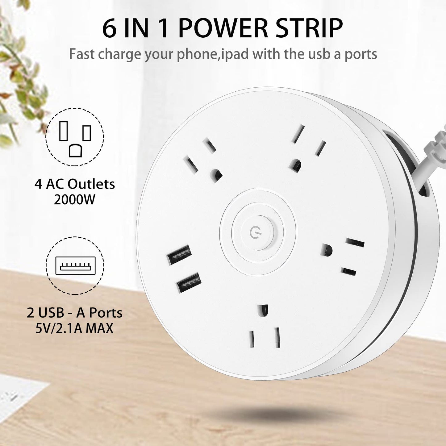 Extension Cord Surge Protector Power Strip - Flat Plug Braided Power Bar with 4 Widely Outlets and 2 USB Ports, Multi Plug Wall Mount Desk USB