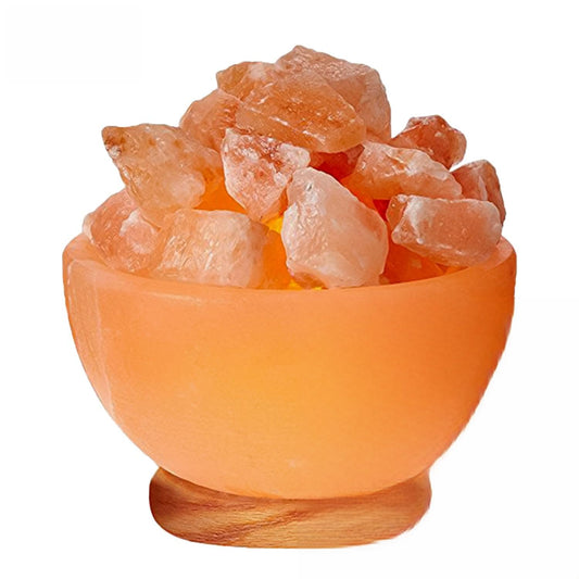 Himalayan Glow Pink Salt Bowl Night Lamp with Crystal Himalayan Salt Chunks | Hand-Carved Himalayan Salt Lamp for Air Purification and Relaxing