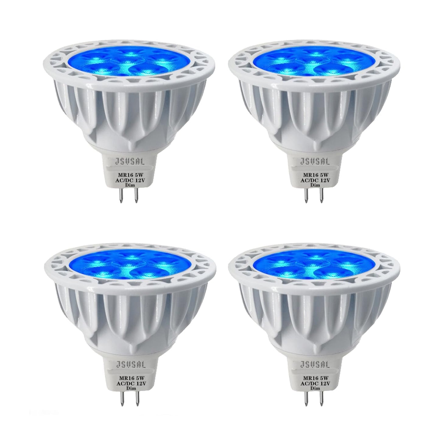 JSVSAL MR16 GU5.3 LED Light Bulb,Blue,5W 12V,Dimmable,4-Pack