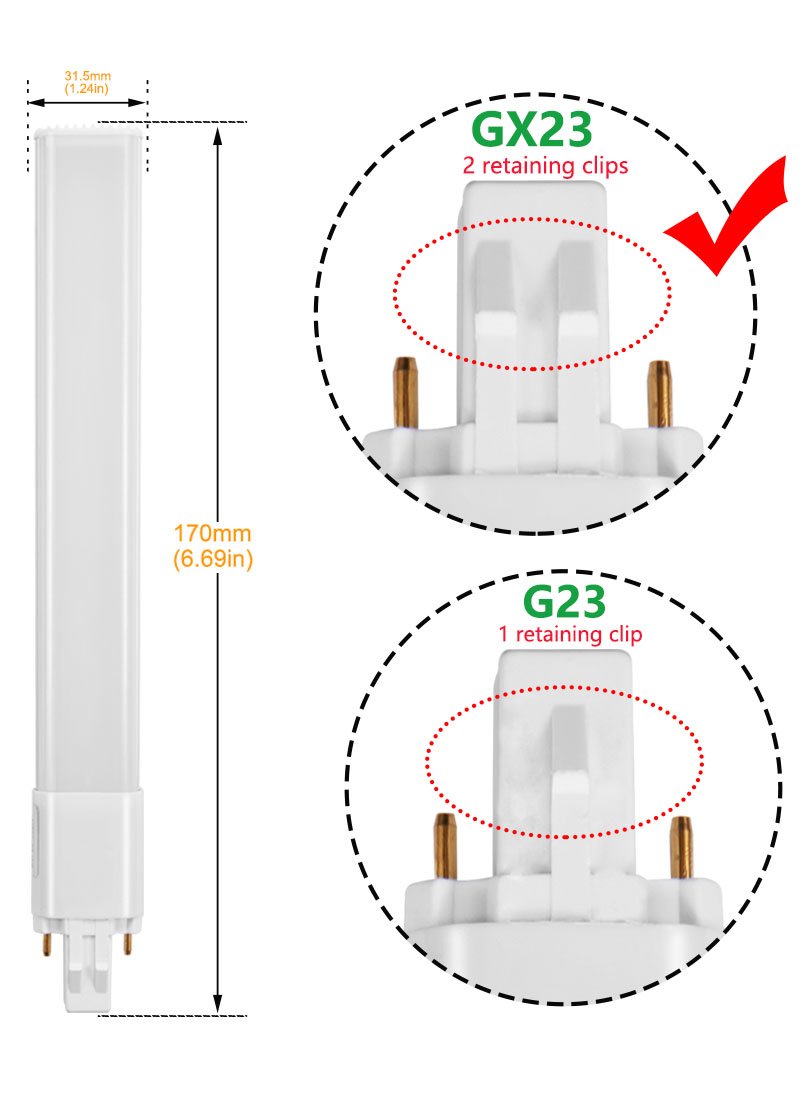 Amazing power 6W LED GX23 PL Lamp 2-Pin Base 13W CFL Replacement 6000K