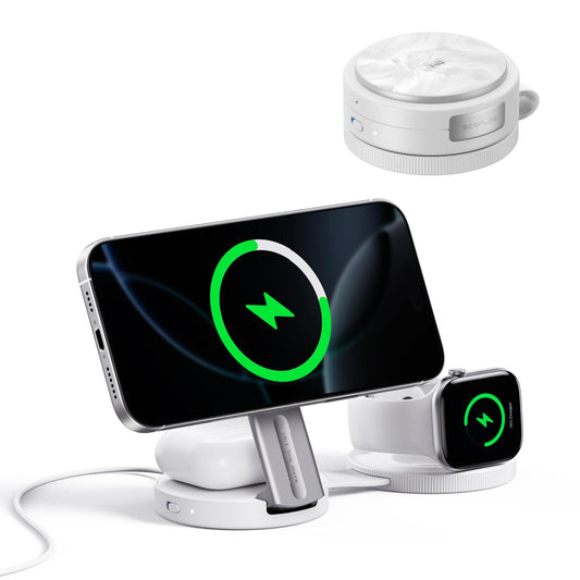 EF ECOFLOW Rapid Mag 3-in-1 Magnetic Wireless Charging Station, Qi2.2 25W Foldable MagSafe Charger Stand for iPhone 17/16/15, Apple Watch & AirPods