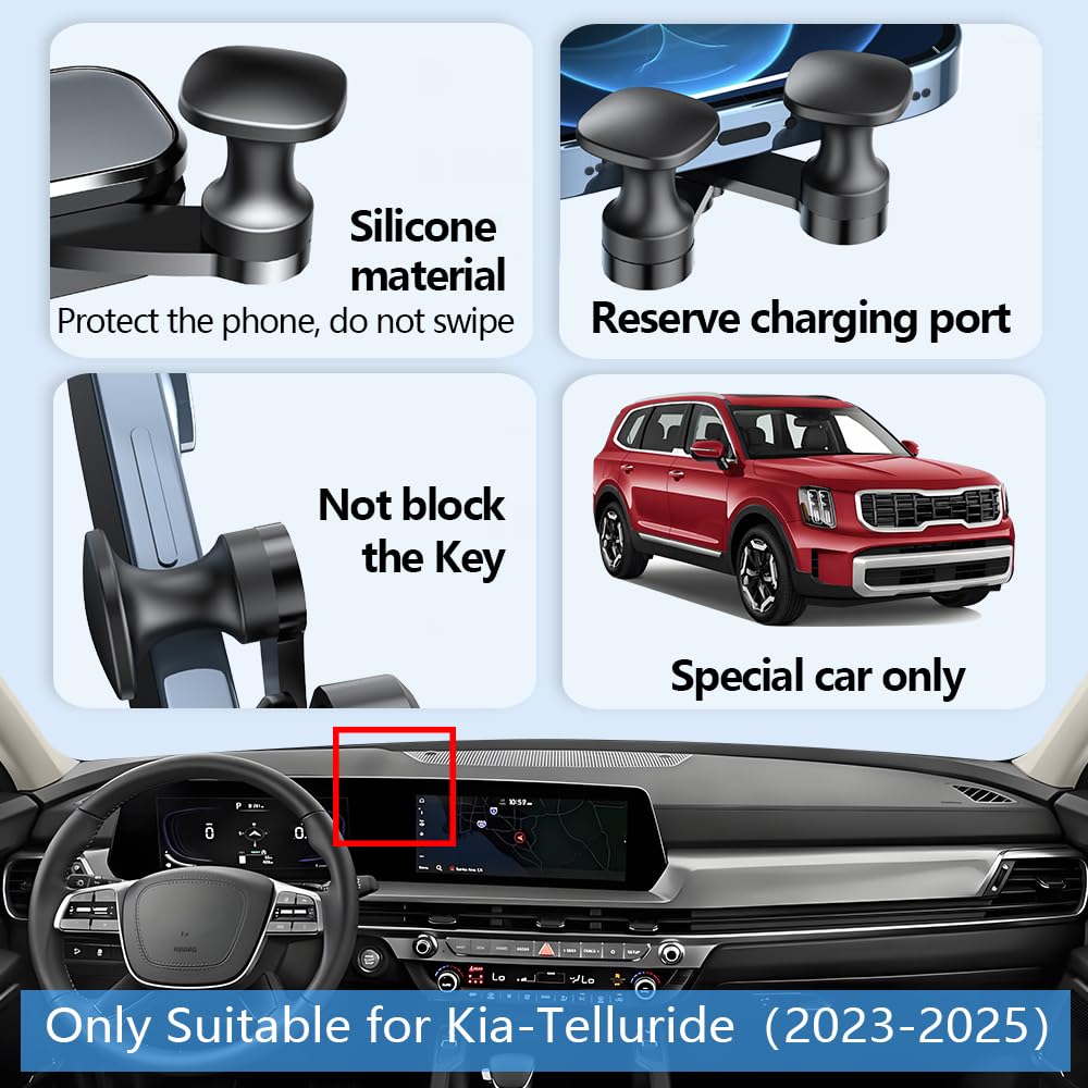 LUNQIN Car Phone Holder Mount for Kia Telluride 2023 2024 2025 2026 Auto Accessories Interior Decoration Mobile Cell Smartphone Bracket