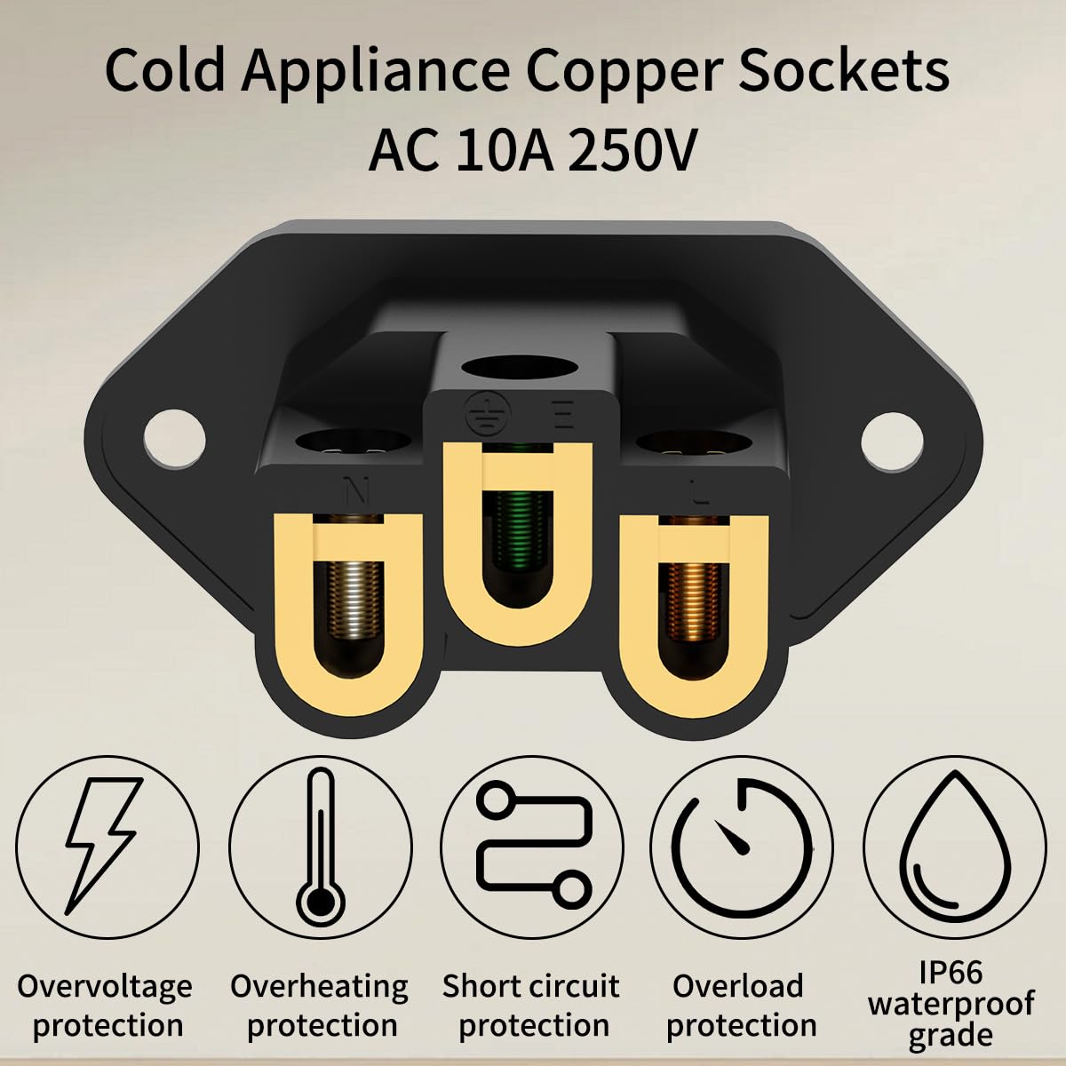 Viborg AC 250V 10A IEC320 C14 Panel Mount Plug Adapter Power Connector Socket Screw Mount 3 Pins Inlet Male Power Plug Socket Audio Grade (Gold